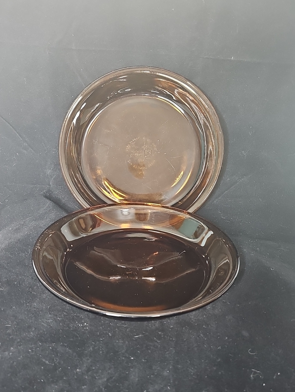 Vintage  Duo Anchor Hocking Amber Glass  Pie Plate with Embossed Logo